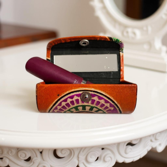 Handcrafted Leather Lipstick Case with Mirror