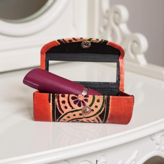 Handcrafted Leather Lipstick Case with Mirror