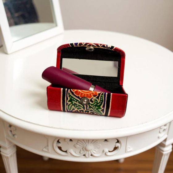 Handcrafted Leather Lipstick Case with Mirror