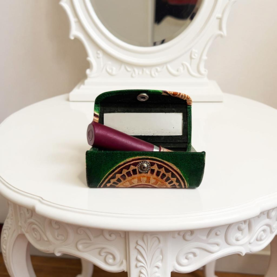 Handcrafted Leather Lipstick Case with Mirror