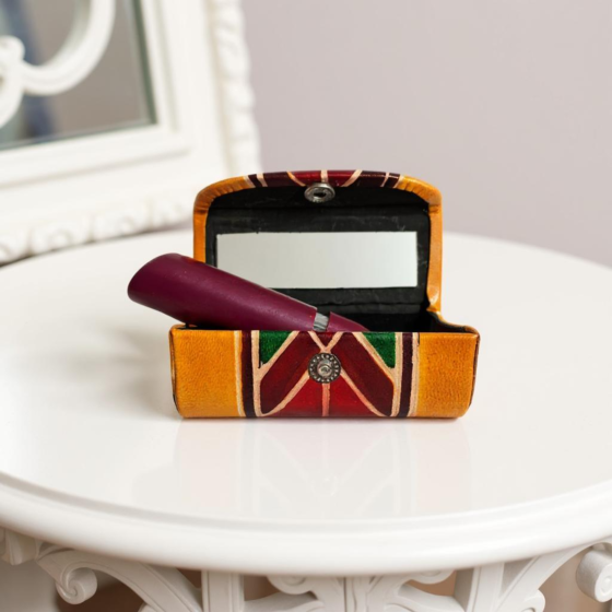 Handcrafted Leather Lipstick Case with Mirror
