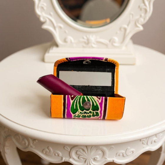 Handcrafted Leather Lipstick Case with Mirror