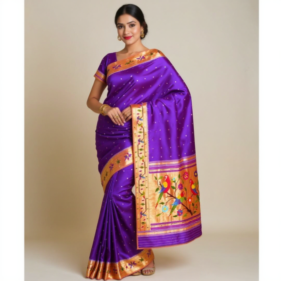 Handloom Paithani Silk Purple Saree