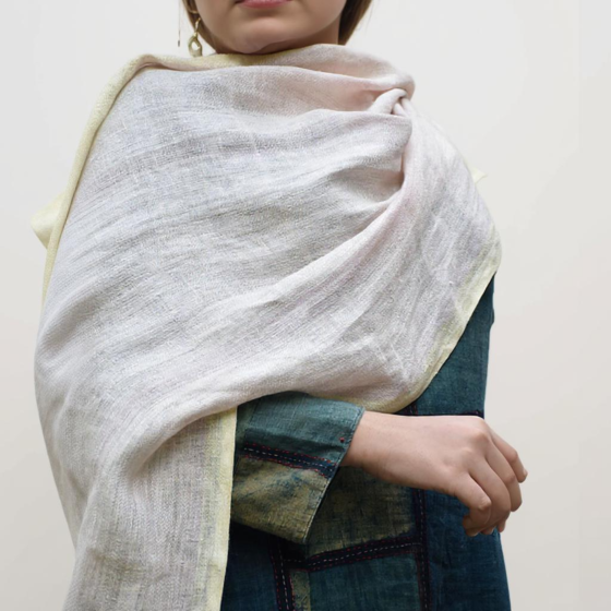 Pure Linen Stole | Pink with Lemon Border