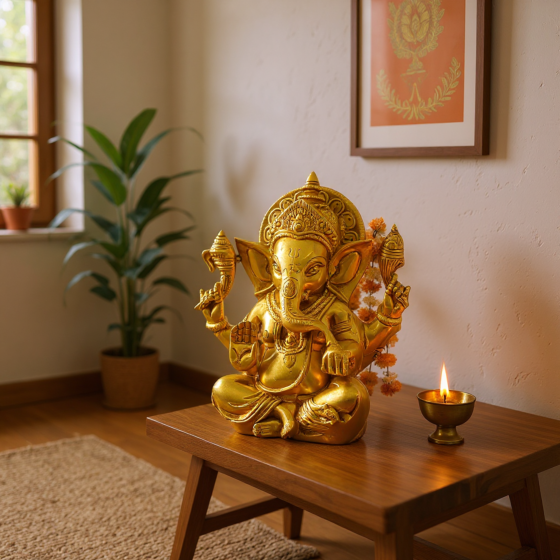 BRASS GANESH SITTING 8 INCH