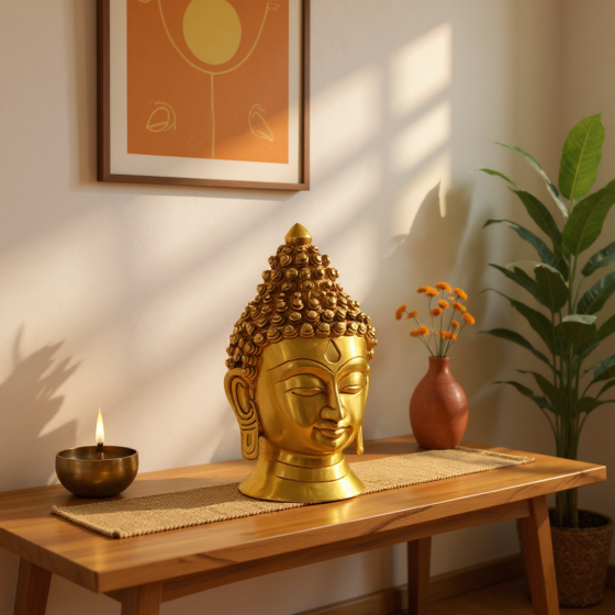 BRASS BUDDHA HEAD 8  INCH 