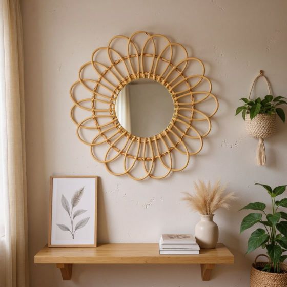 Handcrafted Bamboo Decorative Cane Wall Mirror for Home | 20x1.5 Inch 