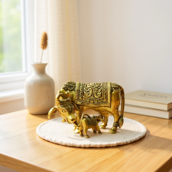Brass Cow & Calf Statue KBH09242