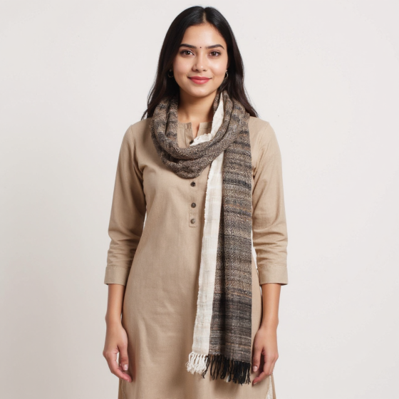 Handmade Beige Silk-Wool Shawl