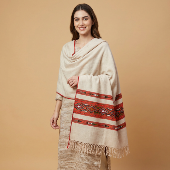 Handwoven White Kullu Shawl
