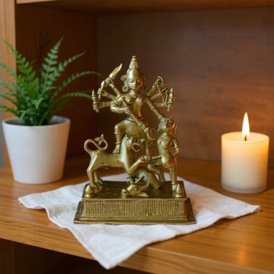 Handcrafted Bengal Dokra Goddess Mahisasurmardini Idol