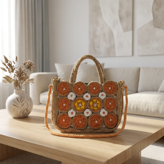 Handcrafted Natural Beige Jute Purse | 25 x 6 x 22 Inches