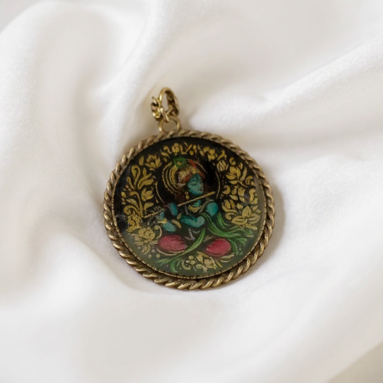 Micro Miniature Mysore Ganjifa Pendant Lord Krishna | Multicolor