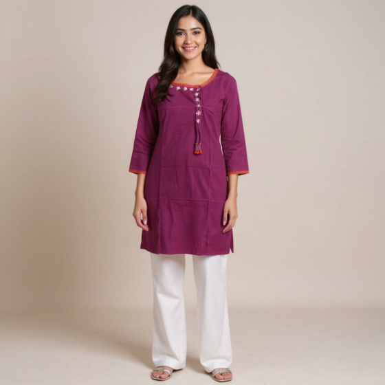 HAND EMBROIDERED BOAT NECK KURTA FOR LADIES
