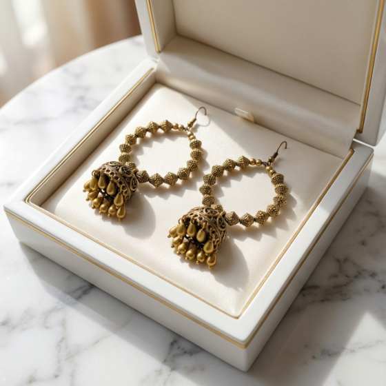 Handmade Oxidised Gold Hoop Jhumka Earrings