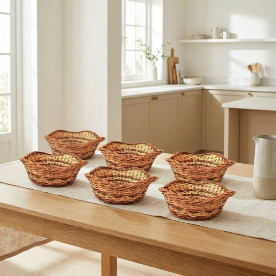 Cane Basket Bamboo for Fruit & Vegetable Basket | Brown | Pack of 6