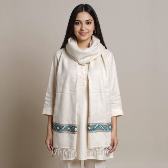 Handwoven Beige Merino Wool Shawl