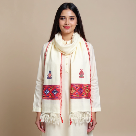 Handwoven White Himalayan Wool Shawl