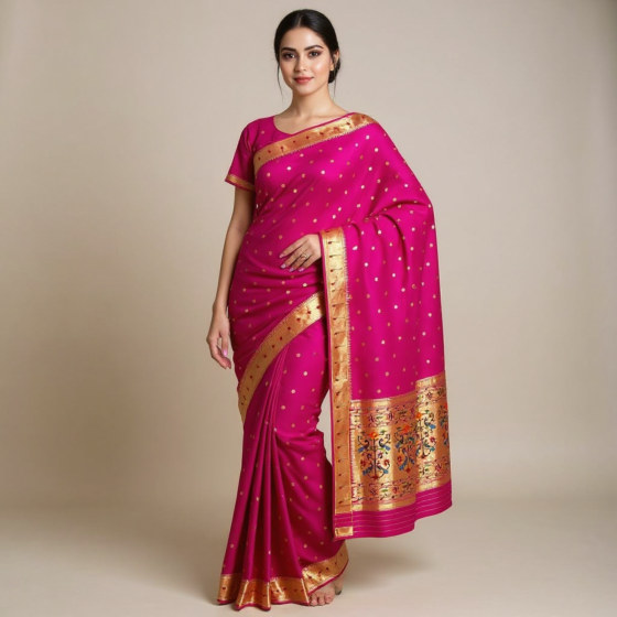 Handloom Silk Paithani Magenta Pink Saree