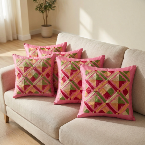 Hand-Embroidered Cotton Cushion Cover | Set of 1