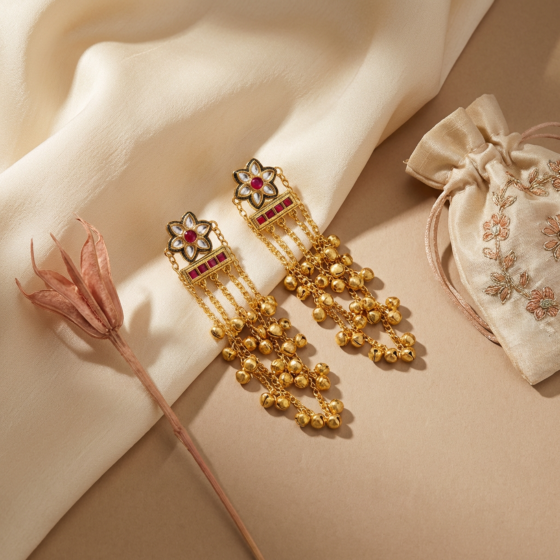 Handcrafted Dangling Kundan Work Kashmiri Earrings