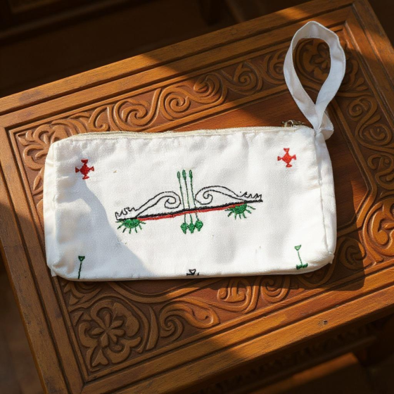HAND EMBROIDERED  WHITE POUCH FOR LADIES