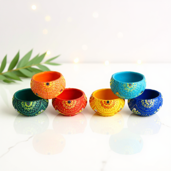 Handcrafted Terracotta Round Diyas | Set of 6