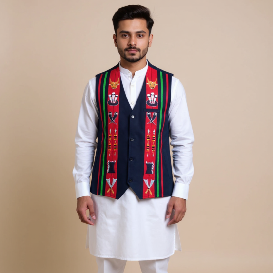 Handloom Eri Silk Waist Coat for Men | Size - L