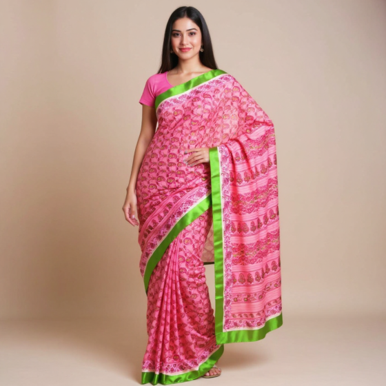 Bengal Garad Pink Mulberry Silk Saree