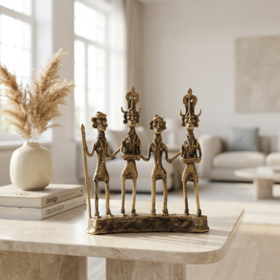 Handcrafted Dhokra Damar Tribal Procession Showpiece | 15x5x16 cm