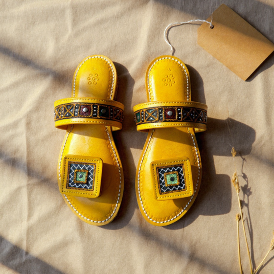 Kutch Embroidery Leather Chappal for Women | Size - 7