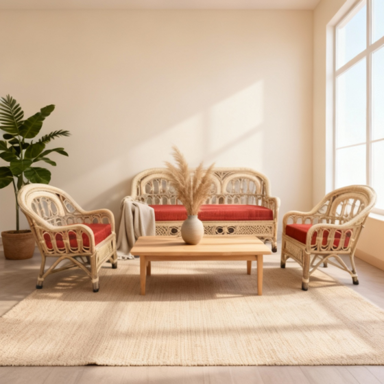 Light Weight Handicraft Sofa Set with Table | 159*49*89 cm | Brown 