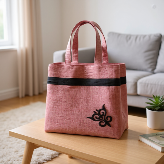 Handcrafted Khadi Tote Bag with Kashidakari and Kadhai Work 