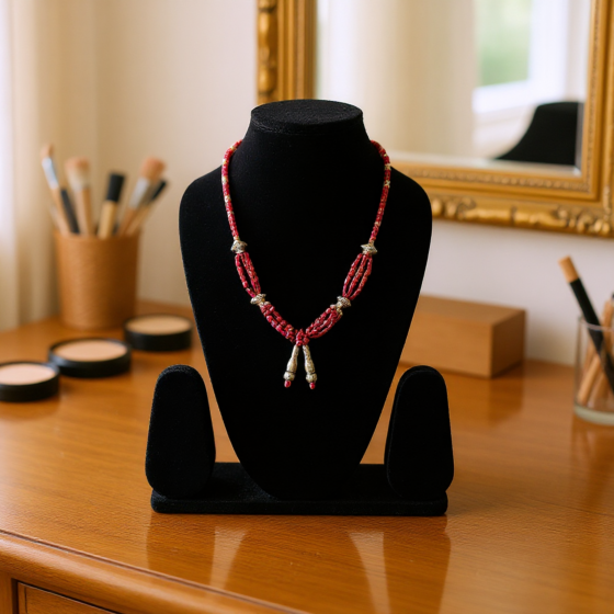 Handmade Beaded Fancy Necklace| Red