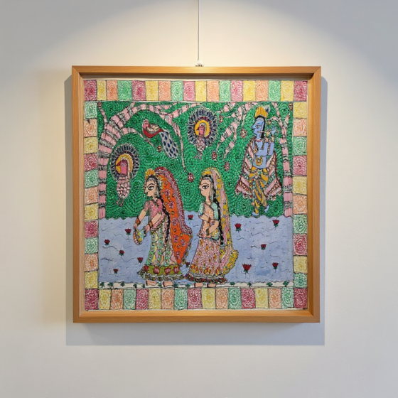 Handcrafted Madhubani Painting – Divine Love of Radha Krishna