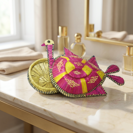 Handcrafted Sikki Grass Peacock Box