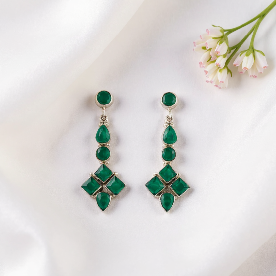 Sterling Silver Green Emerald Earrings