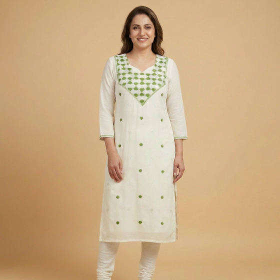 Hand-Embroidered Georgette Unstitched Suit Material | Cream