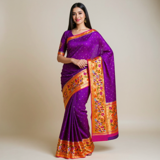 Handloom Paithani Silk Purple Saree