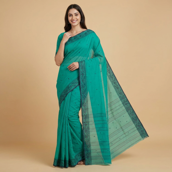 Bengal Handloom Cotton Saree |Teal
