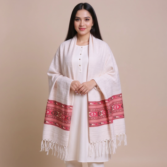 Handwoven Light Pink Kullu Pashmina Wool Shawl