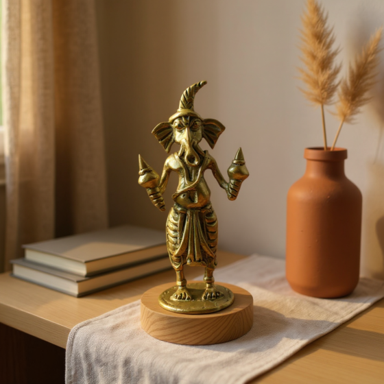 God 4-inch musical Ganesh with Maracas - GI Certified Bengal Dokra