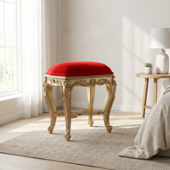 Hand Carved Teak Wood Stool (Golden Finish)