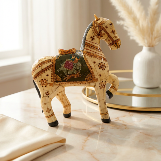 Bone Crafted Horse Showpiece | 11"x11"x3"