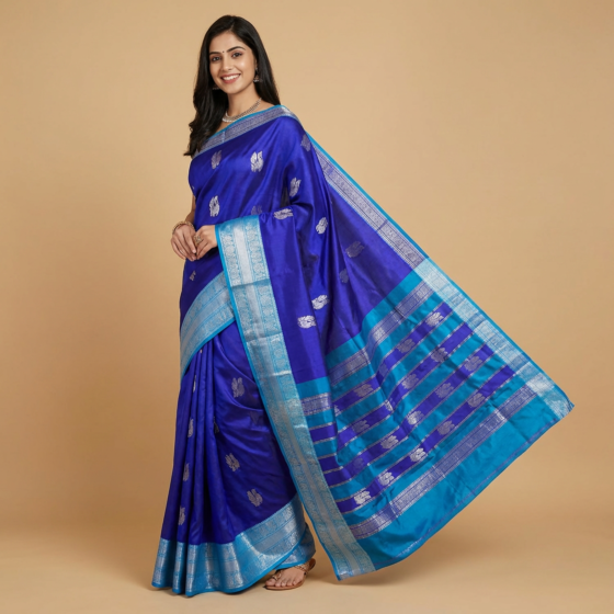 Handloom Mangalagiri Jacquard Silk Blue Saree