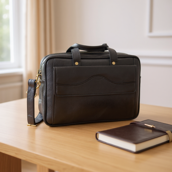 Genuine Leather Office Messenger Bag | Shoulder Bag | Black