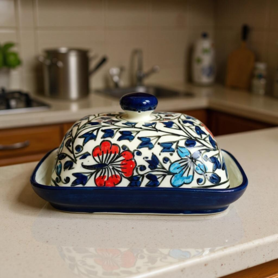 Blue Pottery Ceramic Butter Dish with Lid | 500g