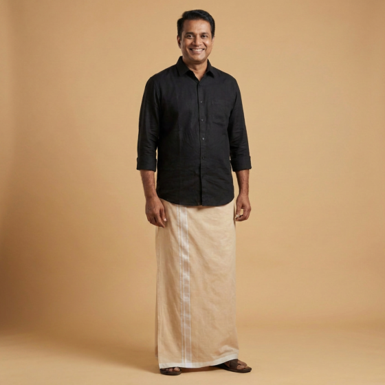 Handloom Dhoti Border White| Cream