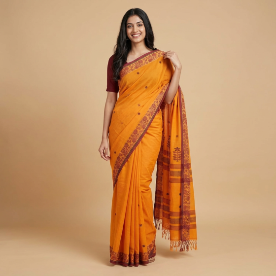 Handloom Soft Cotton Mustard Saree