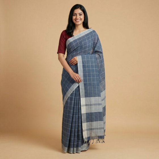 Handloom Mangalagiri Cotton Blue Saree